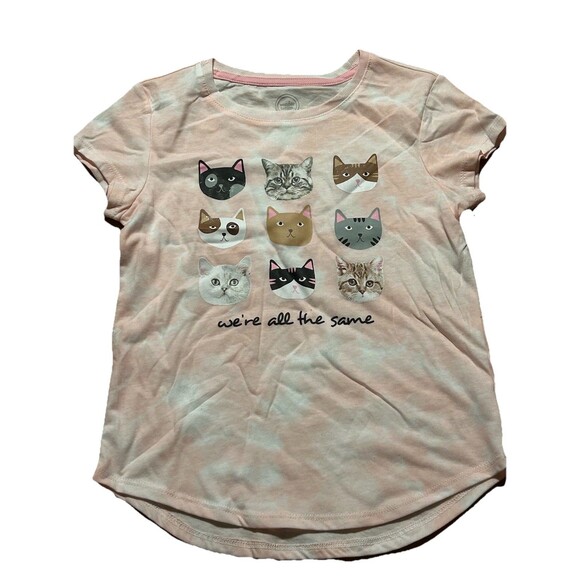 NWT Wonder Nation Girls S 6-6X Pink Cat Faces Graphic Tee We’re All - Picture 1 of 4